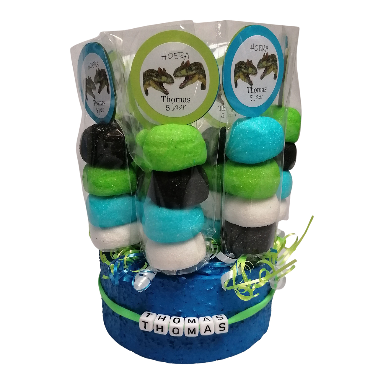 Traktatie prikkers spekbol snoeptaart display