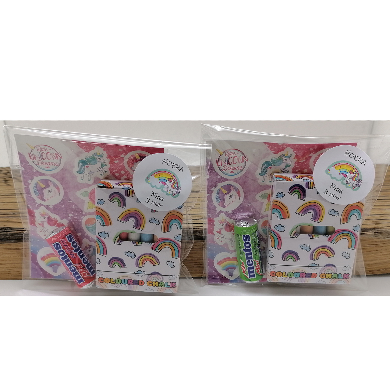 Traktatie unicon 3 jaar uitdelen op school stoepkrijt