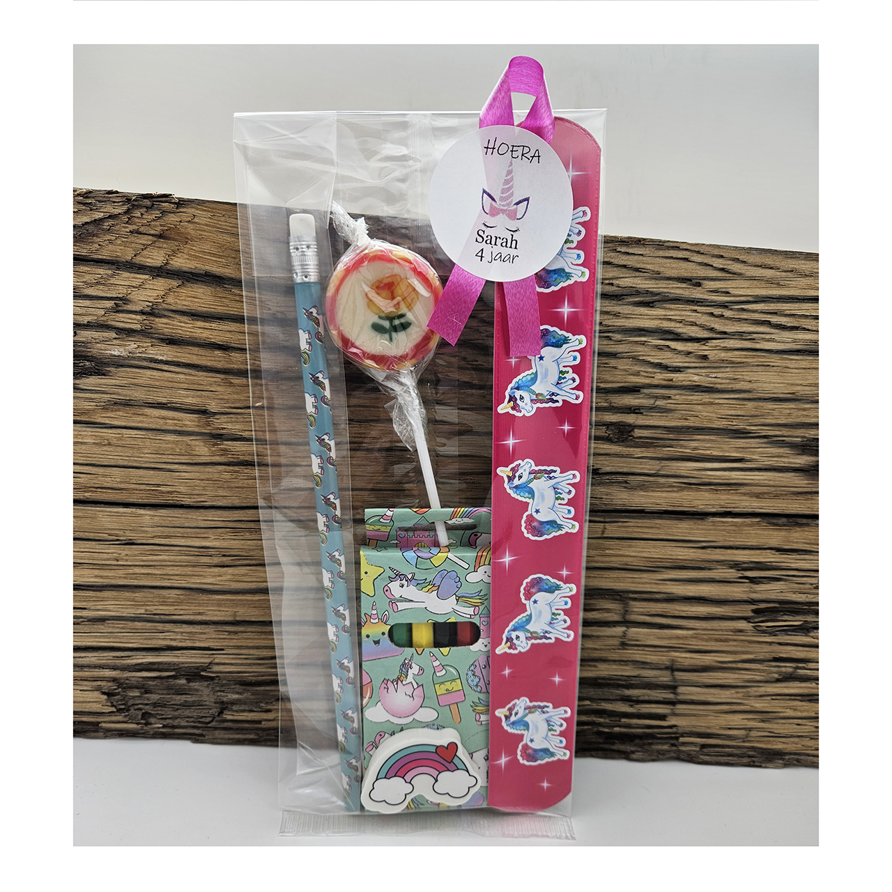 Eenhoorns trakteren basisschool meisje cadeautjes snoep Kindertraktatie school unicorns kant en klaar