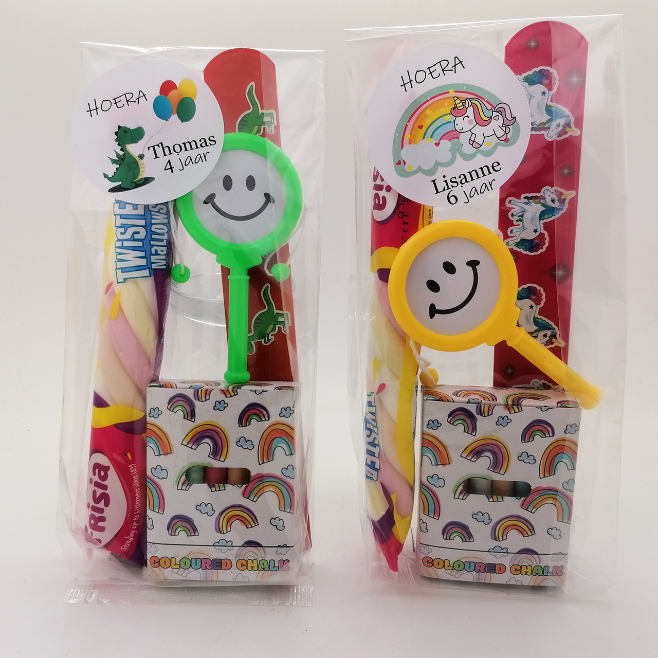 Dino unicorn traktaties jongens en meisjes stoepkrijt