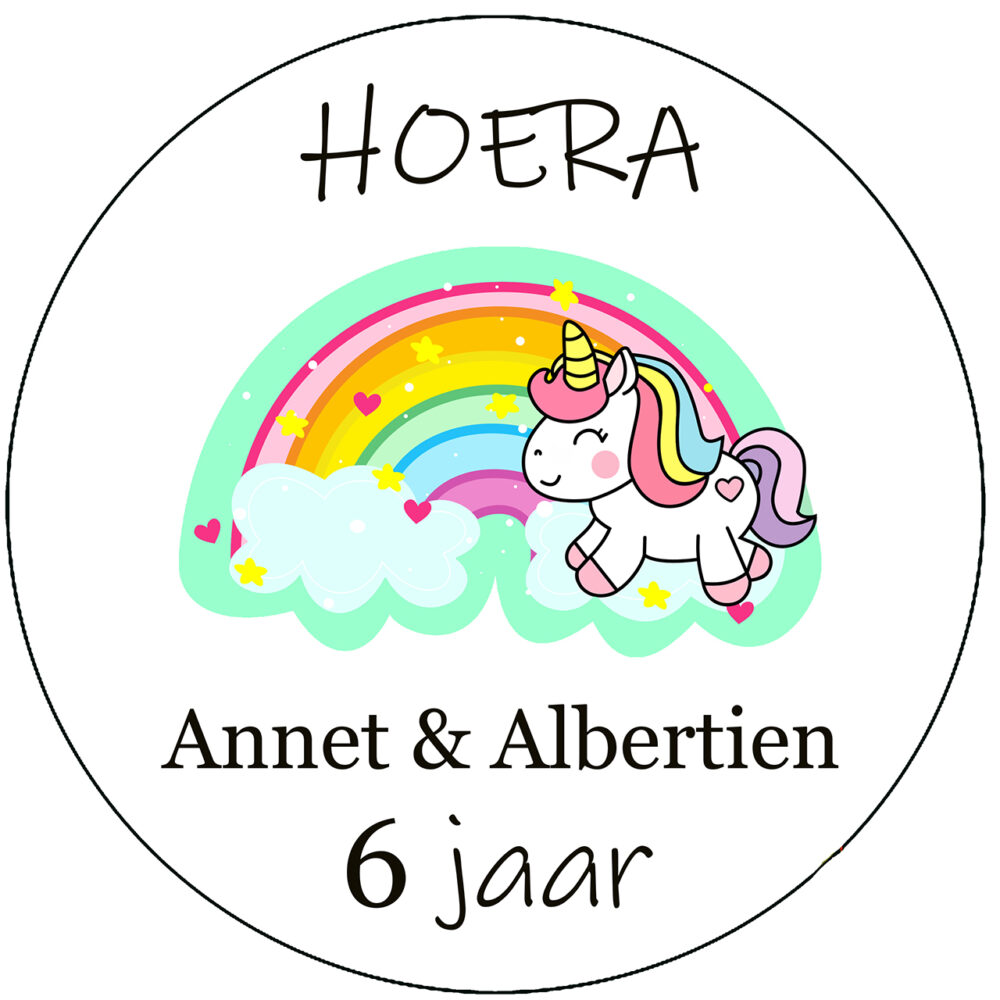 Traktatie stickers met naam eenhoorn