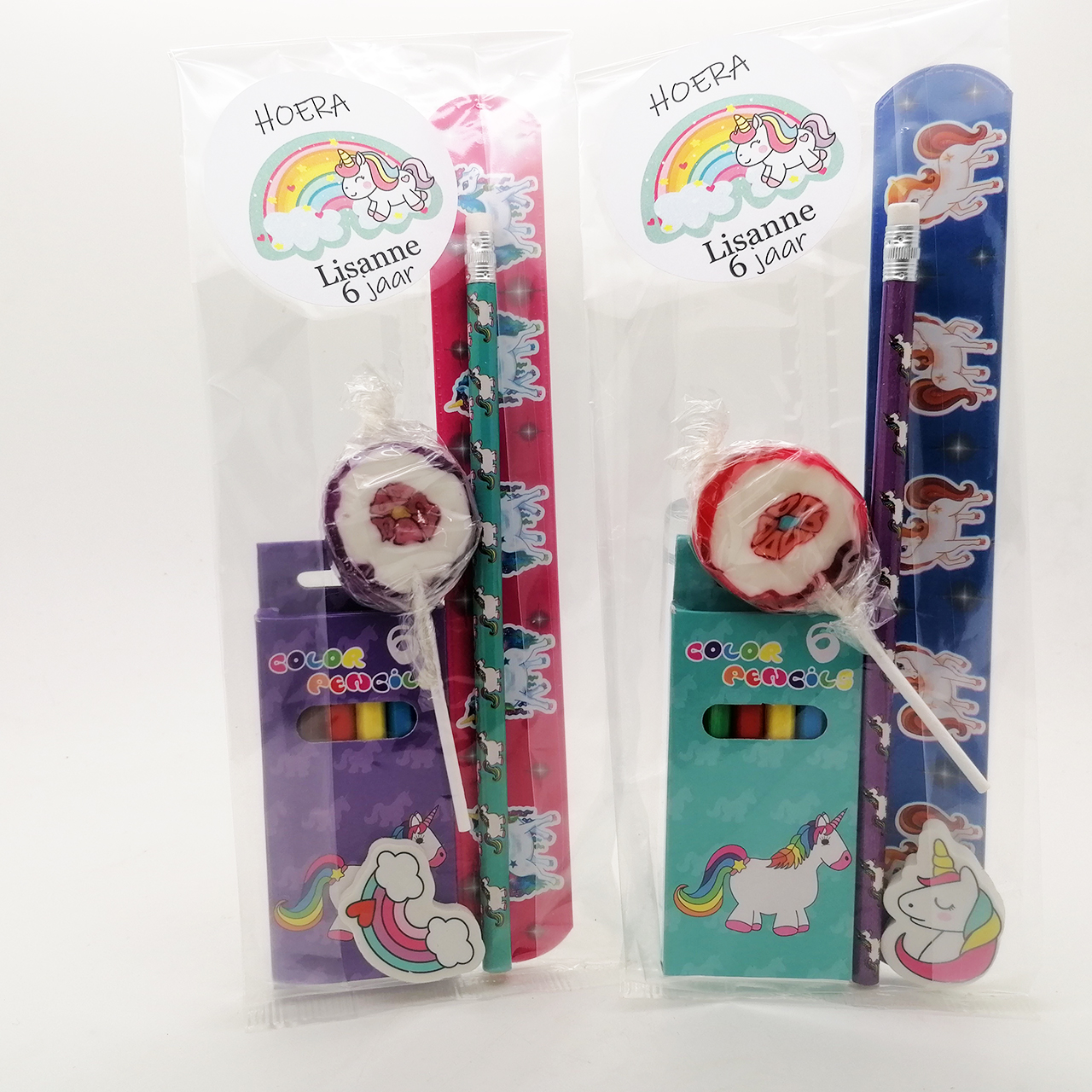 eenhoorn uitdeelzakje armband lolly potloodjes