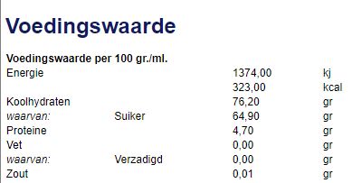 voedingswaarden kabel spekje