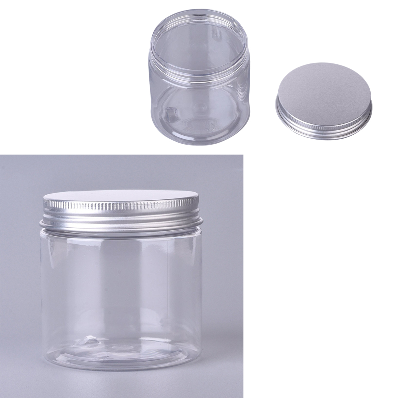 Lege pot met draaideksel 200ml traktatie snoep transparante pot zilveren deksel 200ml