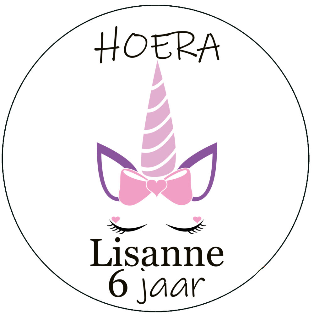 Naamstickers eenhoorn hoera leeftijd