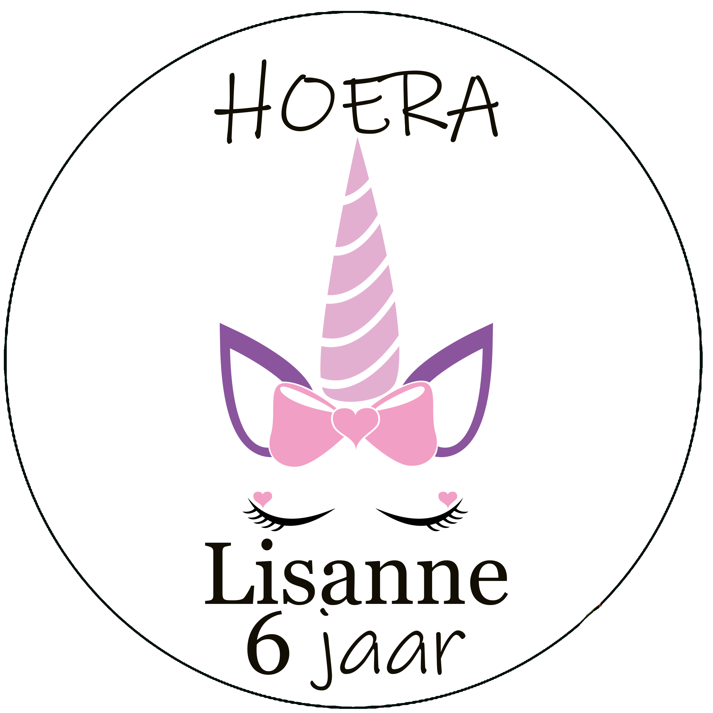 Unicorn naamsticker 001 leeftijd traktatie Naamstickers eenhoorn hoera leeftijd