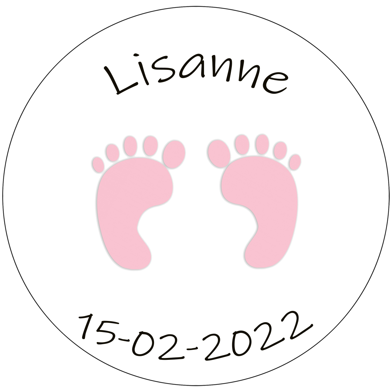 Geboorte traktatie naamstickers meisje voetjes datum roze