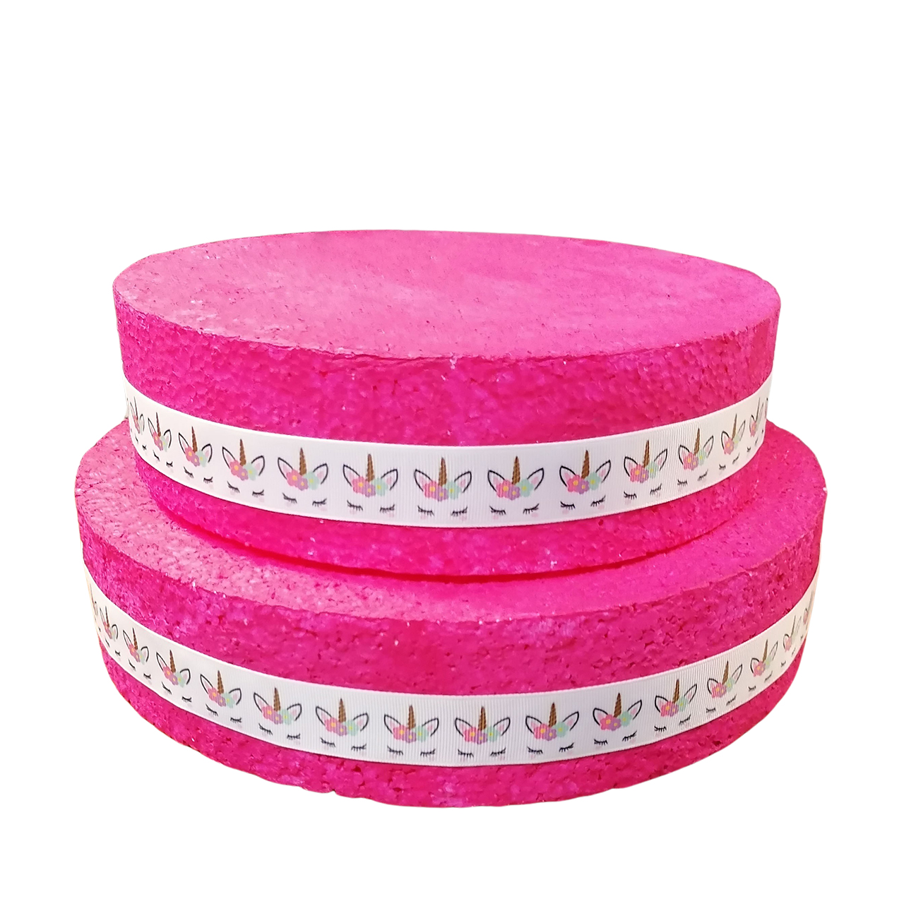 Unicorn traktatie display roze 2 lagen taart prikker