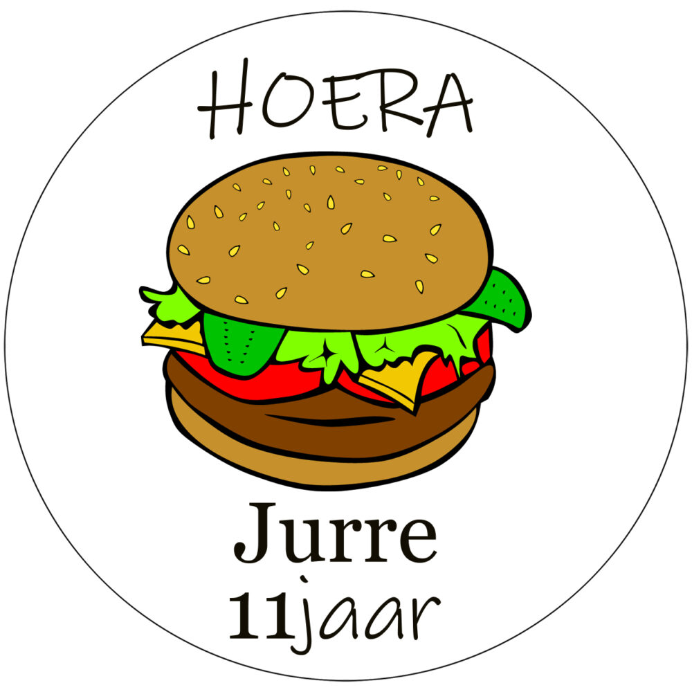 Hamburger naamsticker leeftijd hoera trakteren