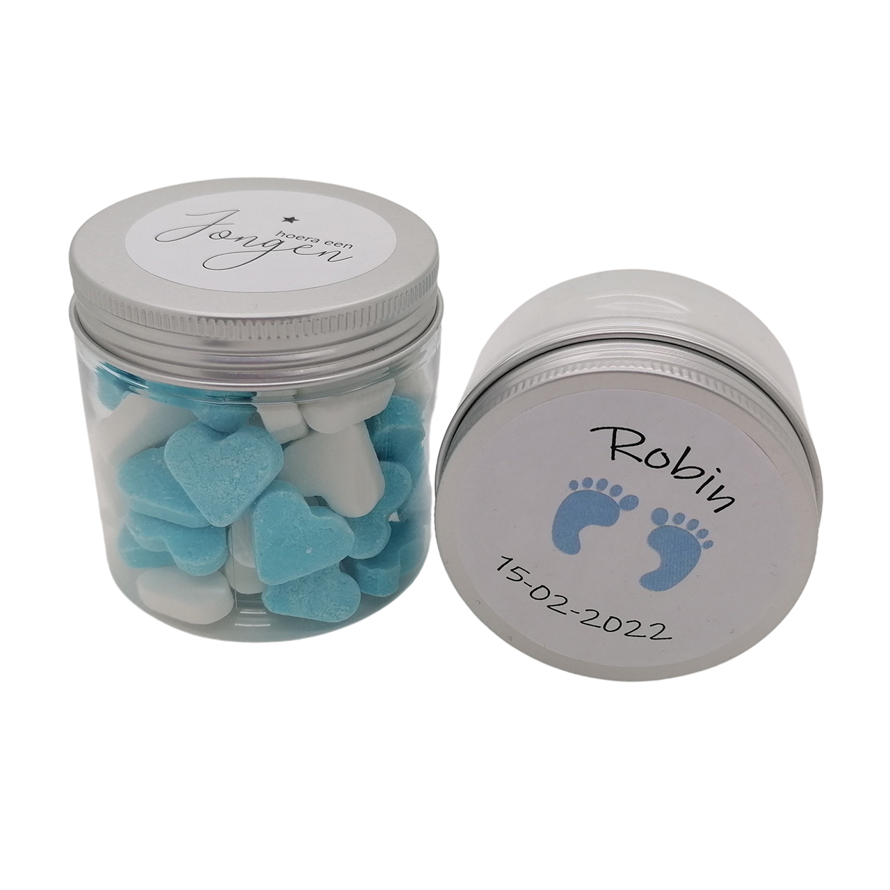 Geboorte snoep traktaties blauw jongen met naam