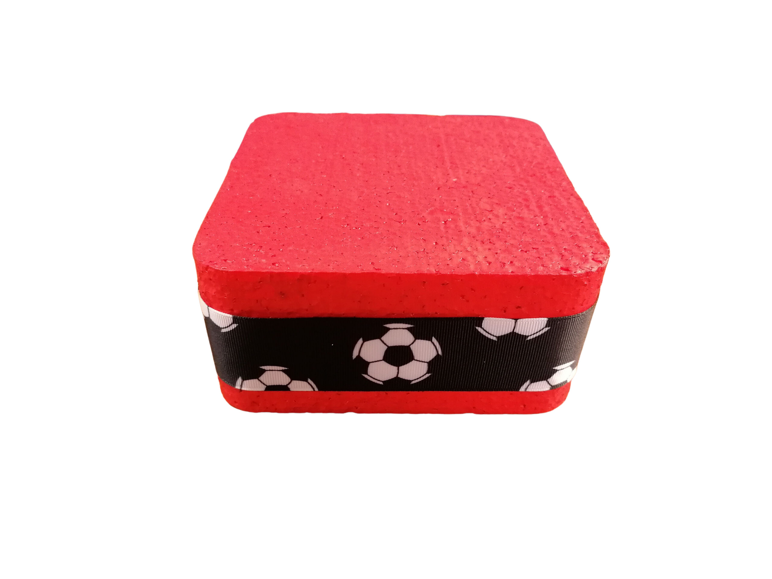 Piepschuim voetbal traktaties display rood vierkant
