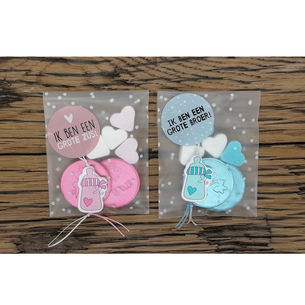 Traktatie geboorte chocolade munt hartjes