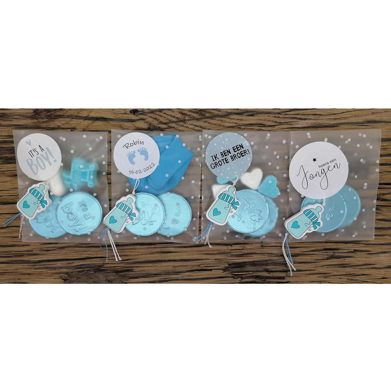 Traktaties bedankje geboorte jongens blauw kant en klaar