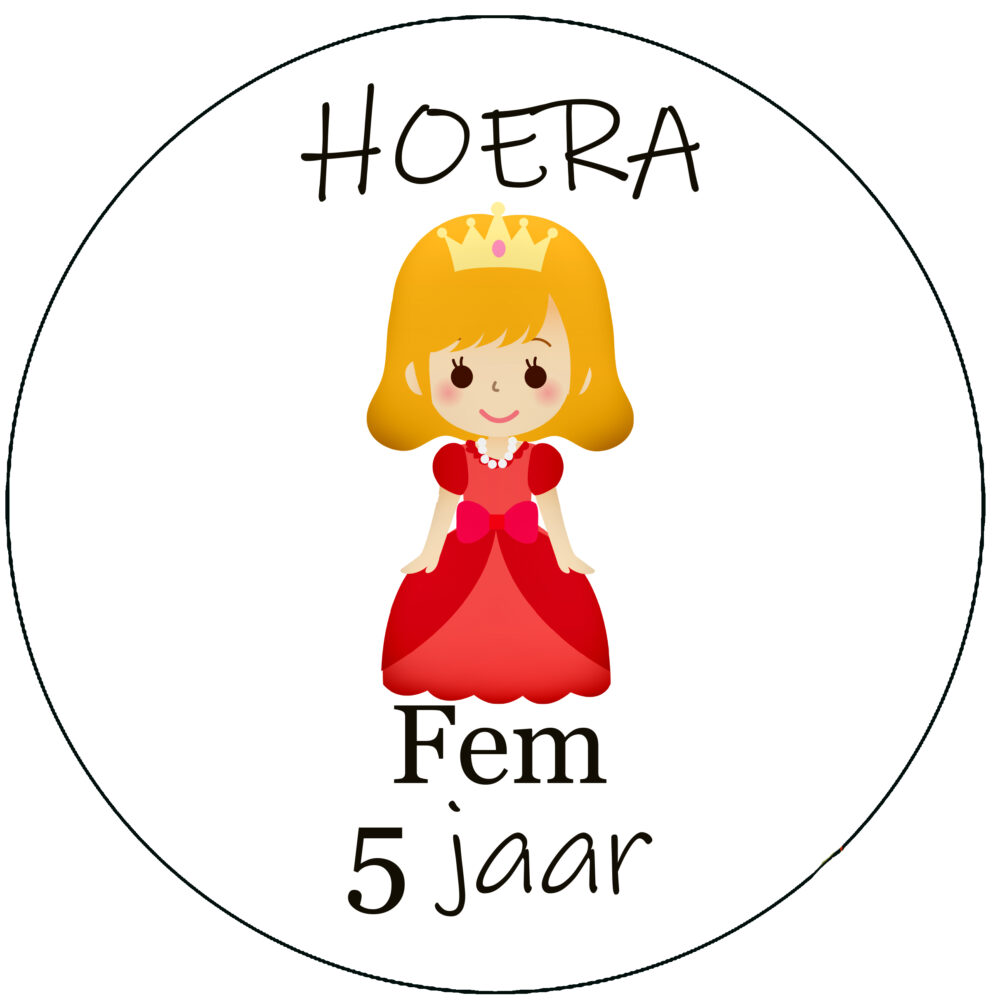 Naamsticker prinses rode jurk leeftijd traktatie maken