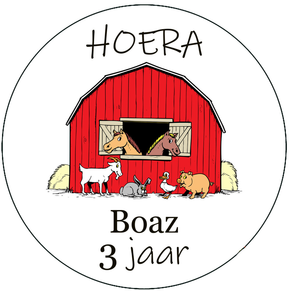 Boerderij dieren traktatie naam sticker met leeftijd