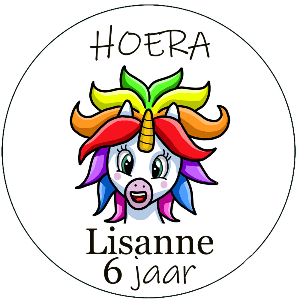 grappige eenhoorn naamsticker met leeftijd