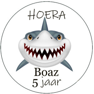 Stickers met naam leeftijd hoera haai zeedieren