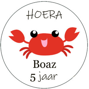 Stickers met naam en leeftijd hoera krab zeedieren