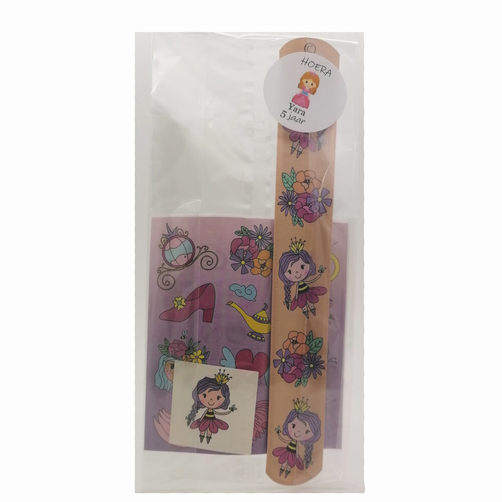 Traktatie prinses stickers + klaparmband