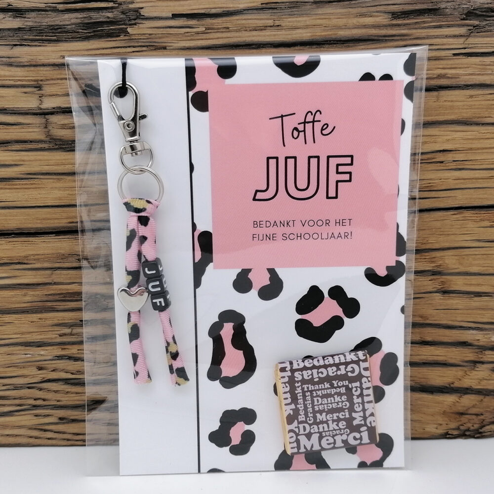 Bedankt juf cadeautje juffendag panter roze