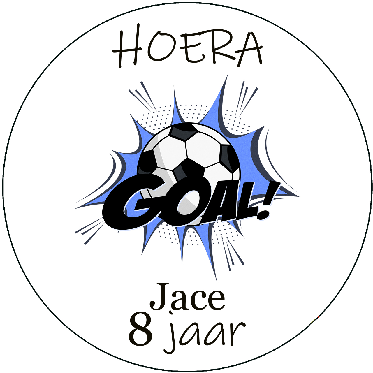 Naamsticker 048 goal blauw jace Goal voetbal stickers met naam hoera bedankt traktatie