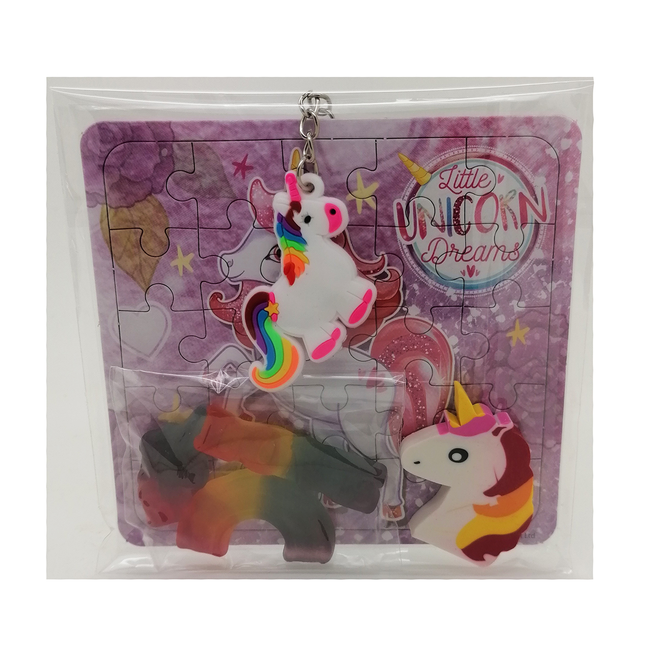 Puzzel eenhoorn traktaties sleutelhanger gum snoep