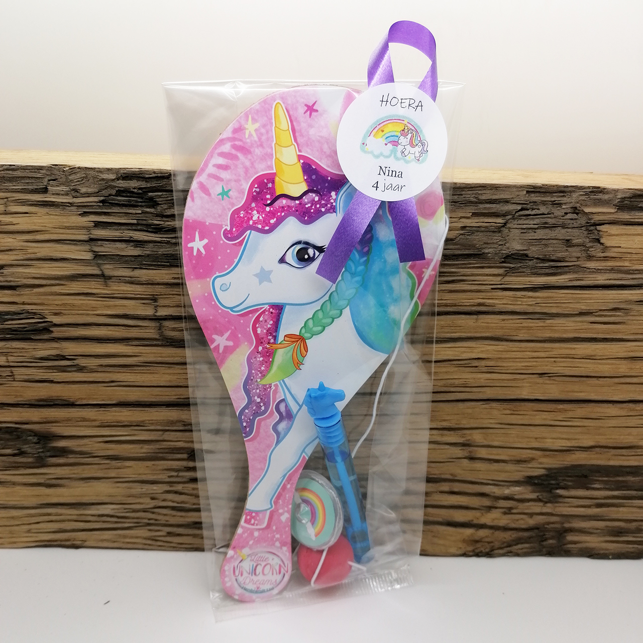 Unicorn bellenblaas paddle bat tol traktaties school meisje Eenhoorn traktatie meisje bellenblaas paddle bat tolltje