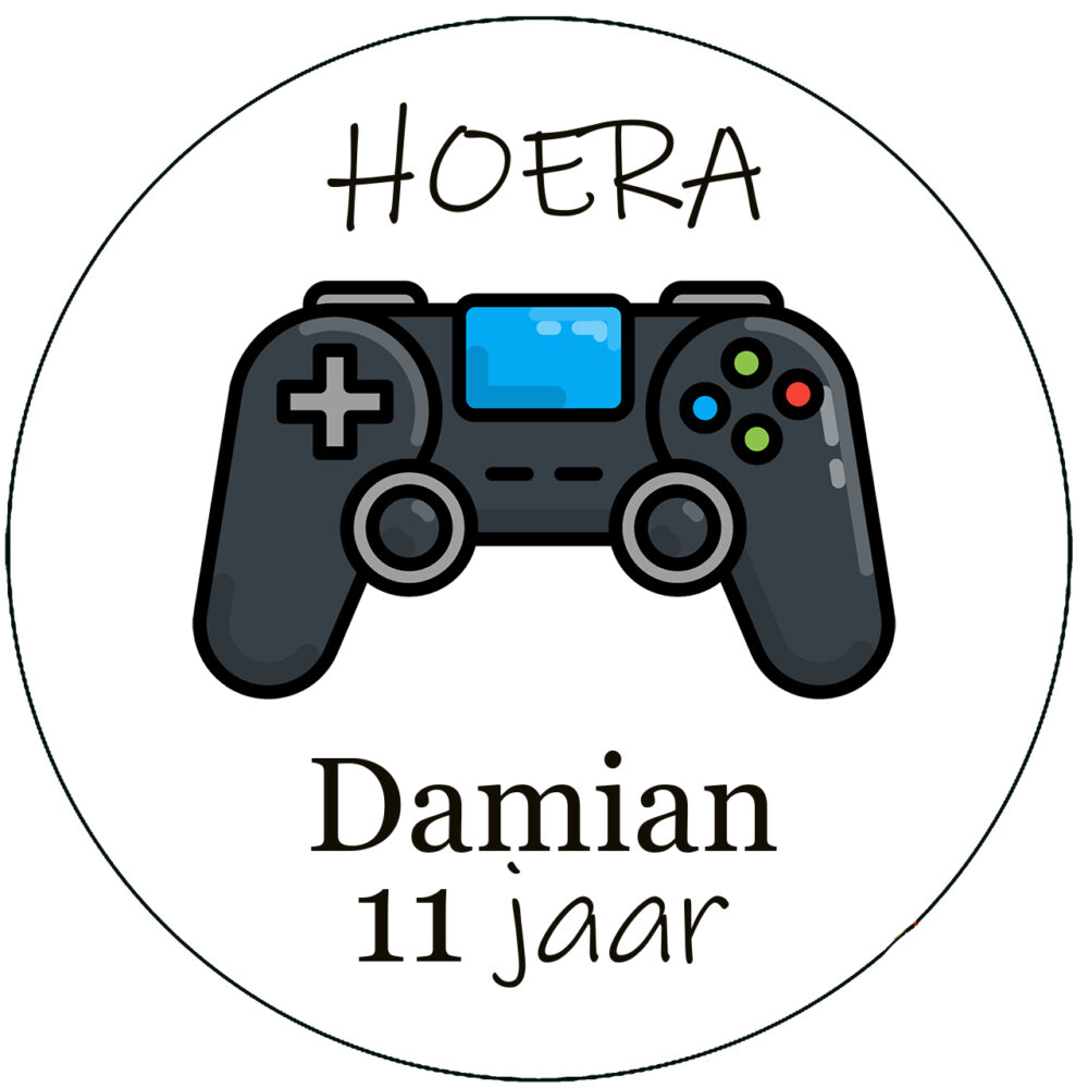 Game controller traktatie stickers met naam leeftijd hoera