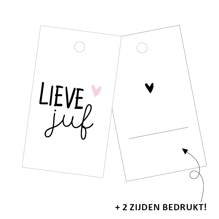 Kleine wenskaartjes wit lieve juf roze hartje