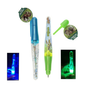 Dinosaurus pen met lichtje glitters blauw groen