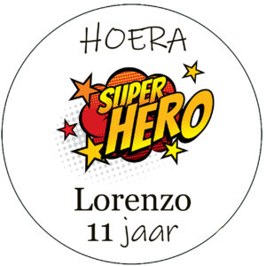 Super hero stickers met naam en leeftijd