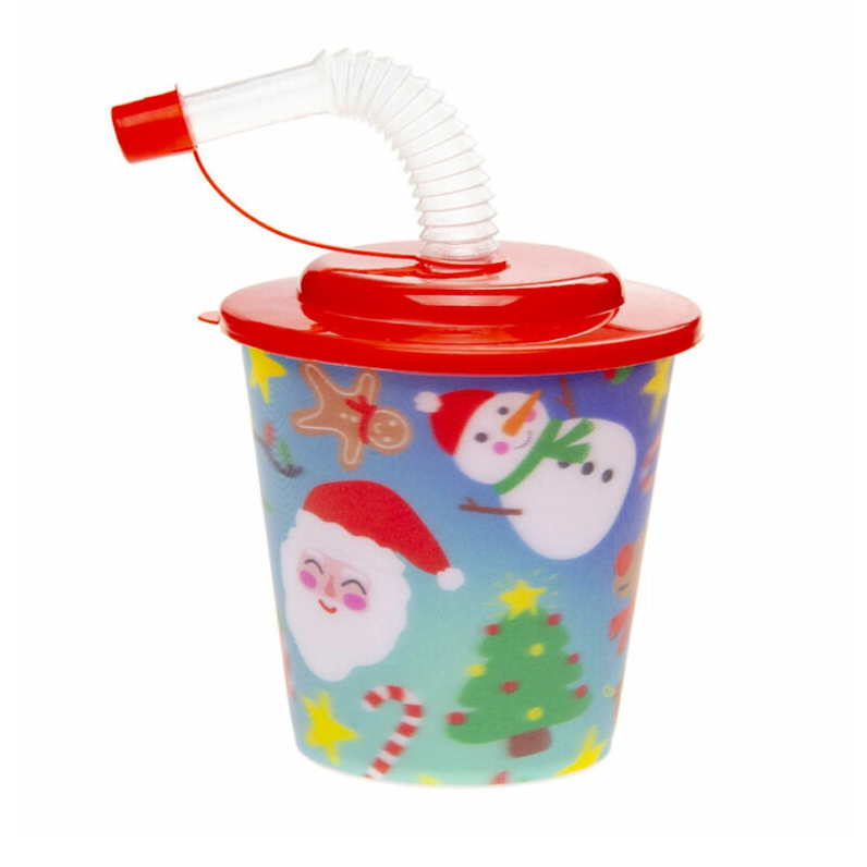 Kerstmis drink beker met rietje uitdeelcadeautje