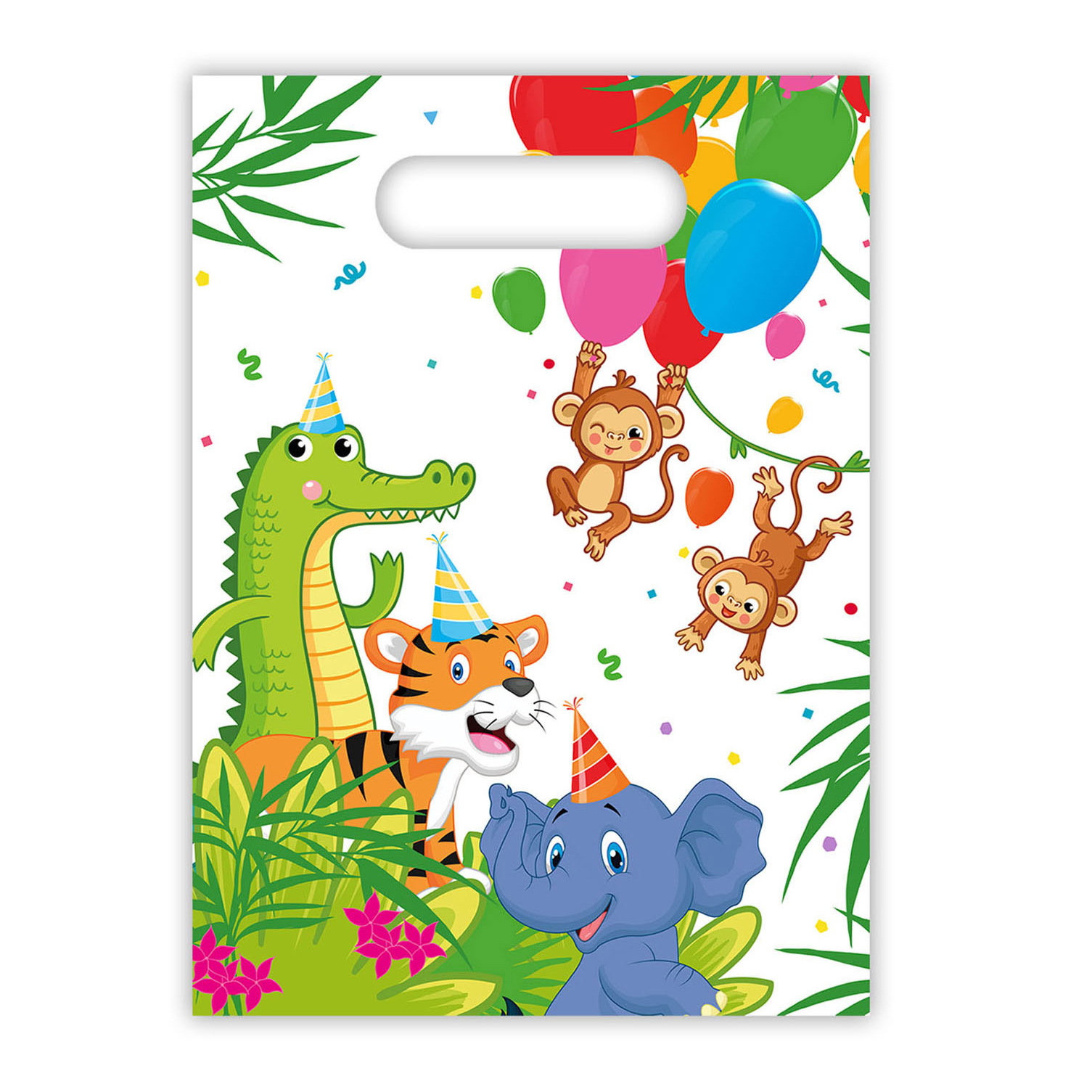 Plastic uitdeelzakjes jungle dieren Plastic zakjes met handvat uitdelen kinderfeestje jungle dieren