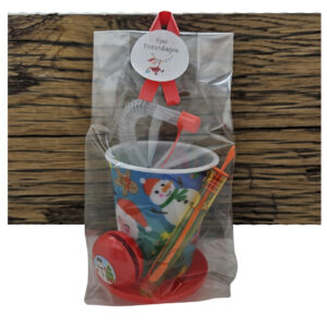 Kerst traktaties beker met rietje bellenblaas jojo