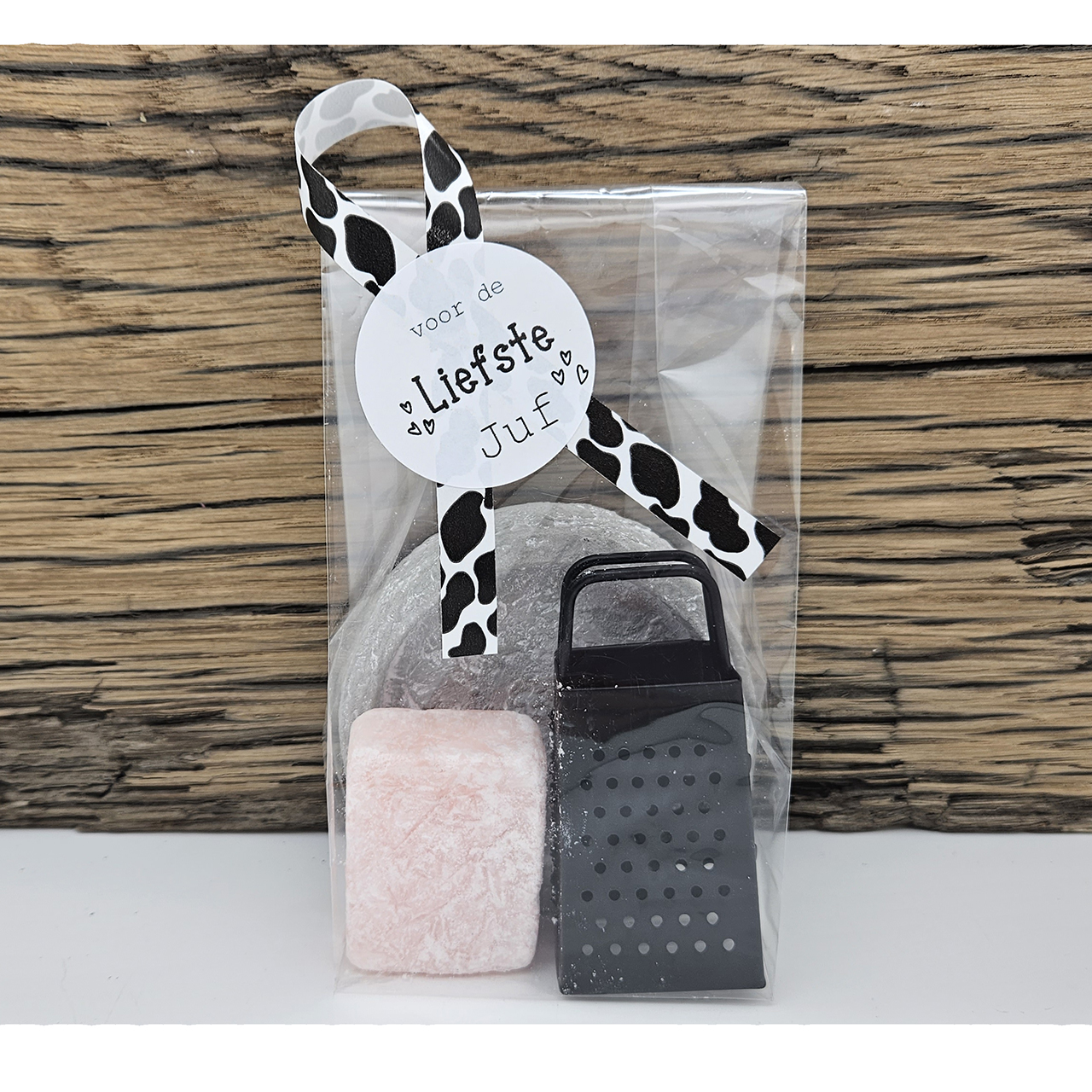 Cadeautje collega juf amber blokje met rasp rose kerst Kado juffendag raps amber blokje plateau kerst collega