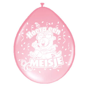 Geboorte ballonnen hoera en meisje roze 30cm