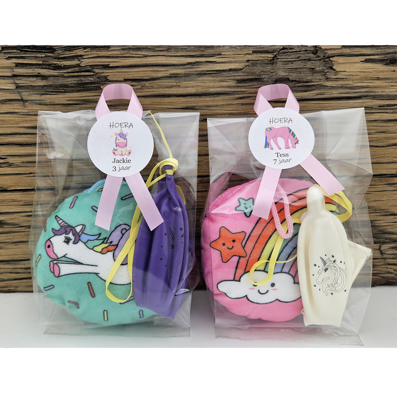 Unicorn knuffeltje traktatie uitdeelcadeautje Eenhoorn traktatie kussentje ballon