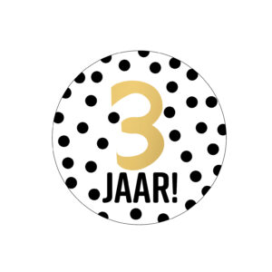 3 jaar leeftijdssticker rond goud wit zwart 40mm