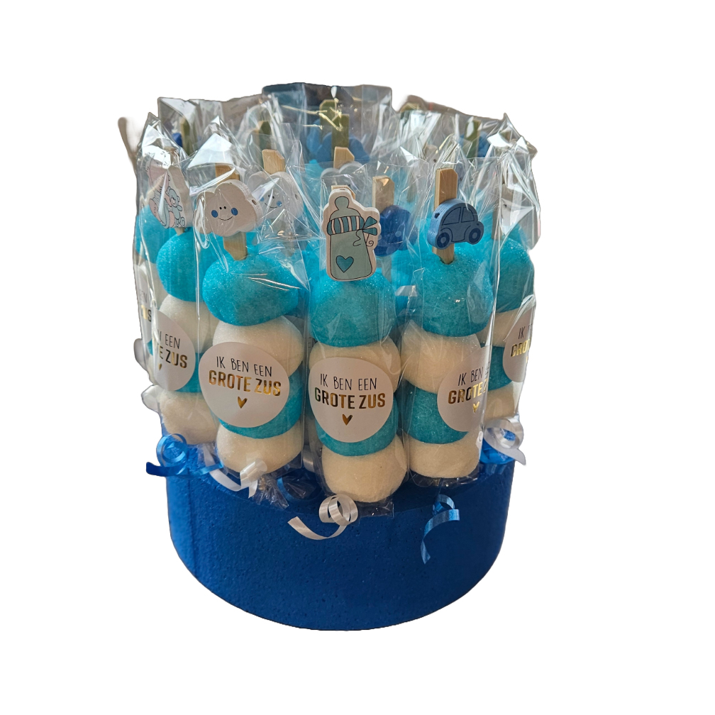 Geboorte bedankje jongen blauw spekbol traktatie