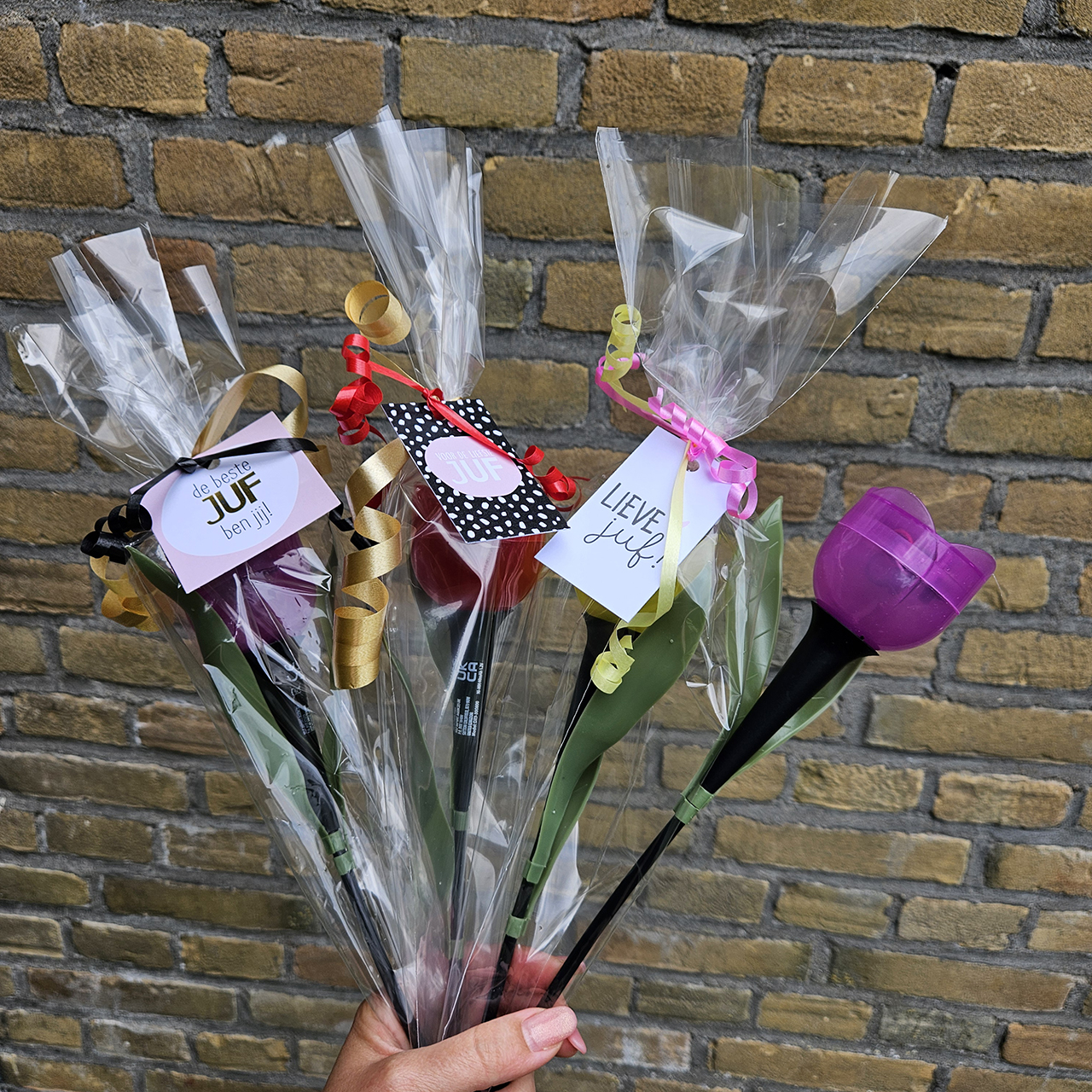 Bloem cadeautje voor de juf einde schooljaar solar lamp