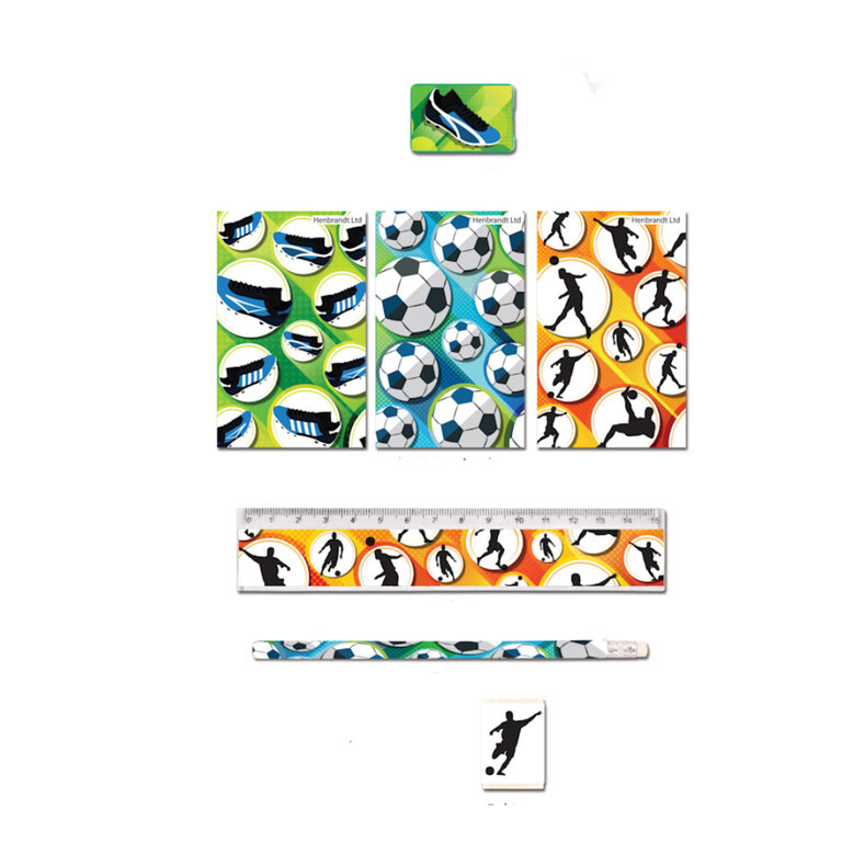 Notitieblokje potlood liniaal voetbalsetje